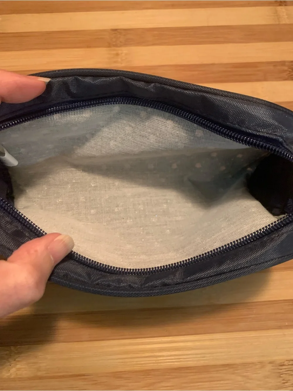 Small Navy Cosmetic Pouch or Sunglasses Bag with Rhinestone Accents